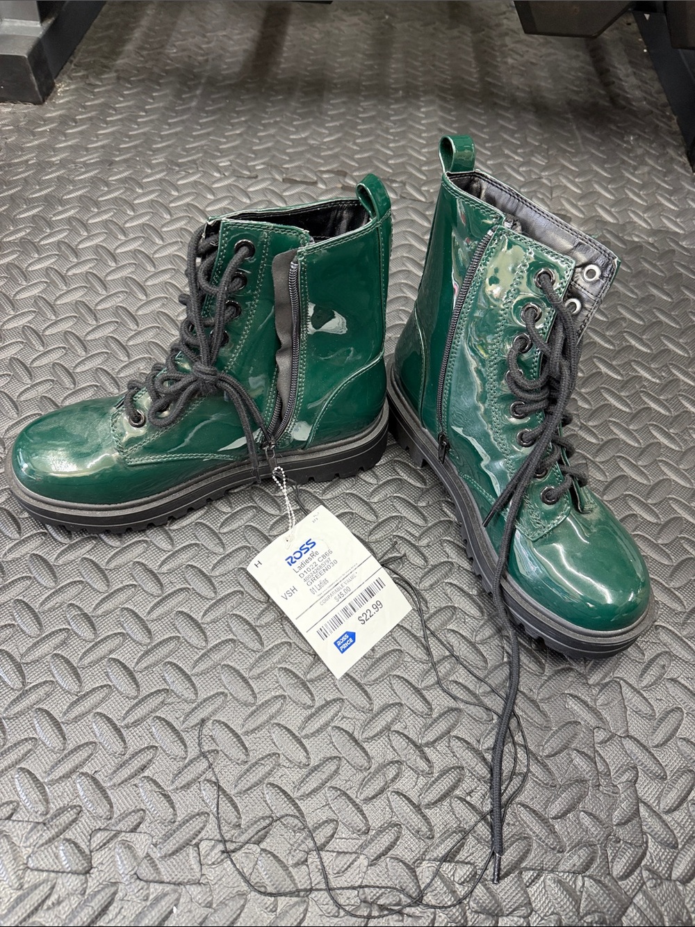 Soda Glossy Dark Green Lace-Up Combat Boots for Women